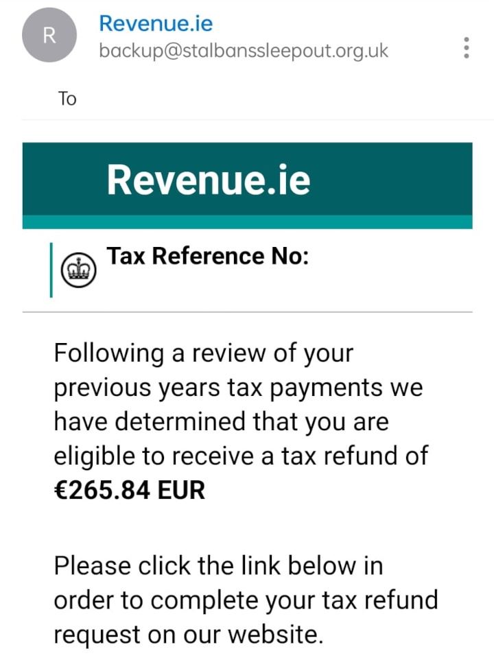A fraudulent email from a suspicious address showing an exact amount of money