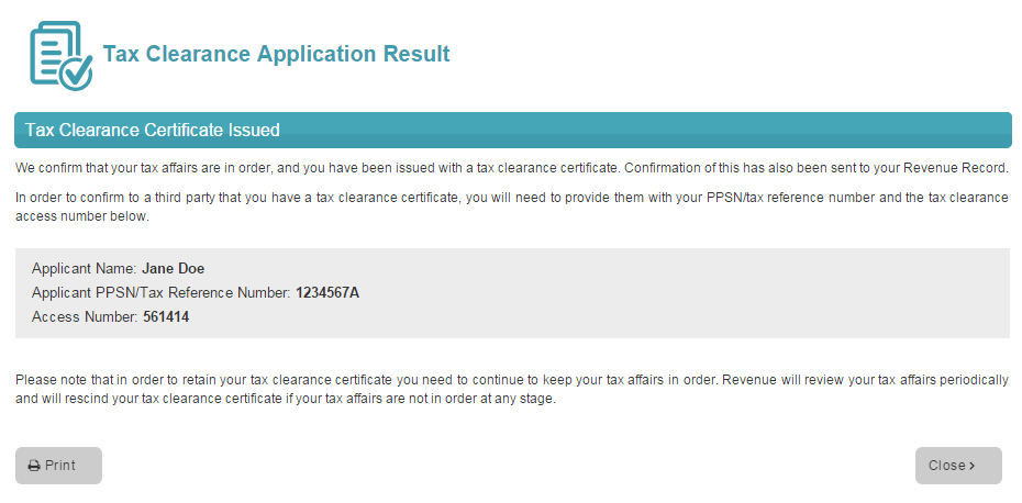 Tax Clearance Cert Issued 